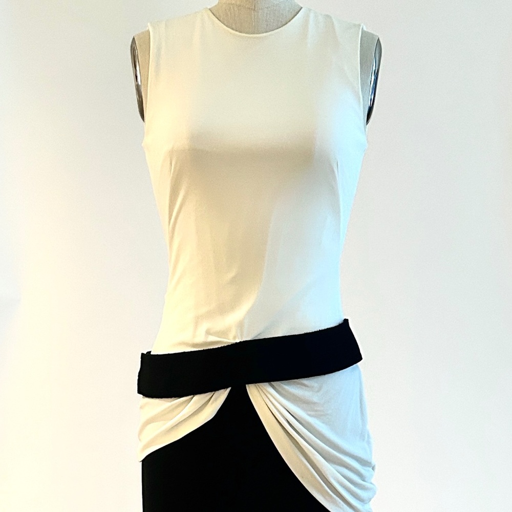 Alexander McQueen Black and White Draped Belted Dress